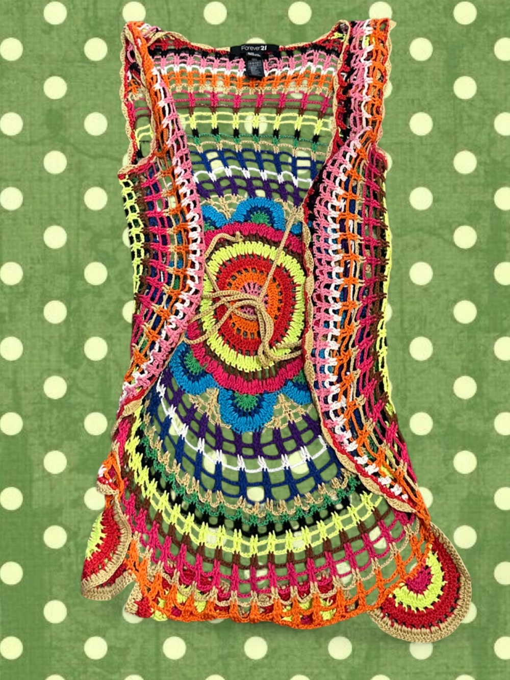 Vintage Forever 21 Multicolor Crochet Vest